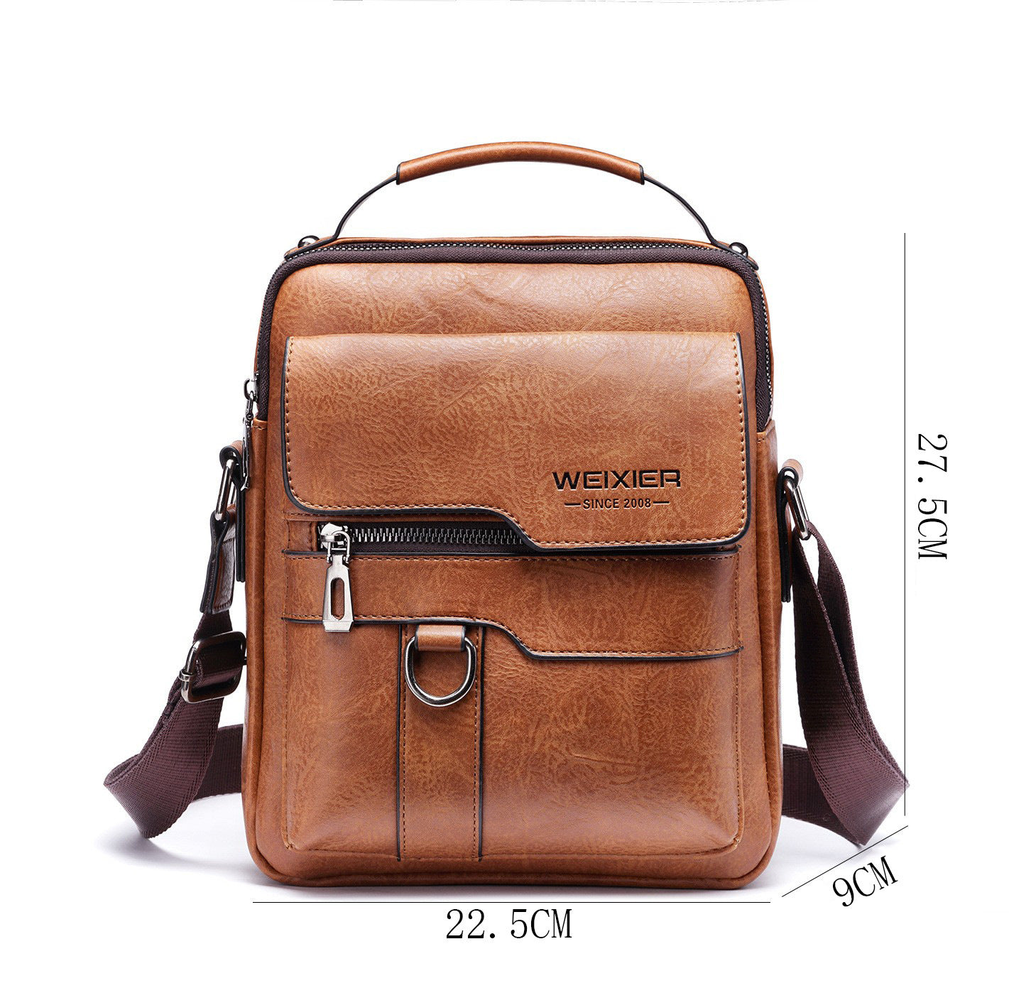 Popular Men's Messenger Bag One Shoulder Retro Business Backpack PU Leather Flaps Crossbody Bags Business Flap Male Solid Travel Bag - PryTheory