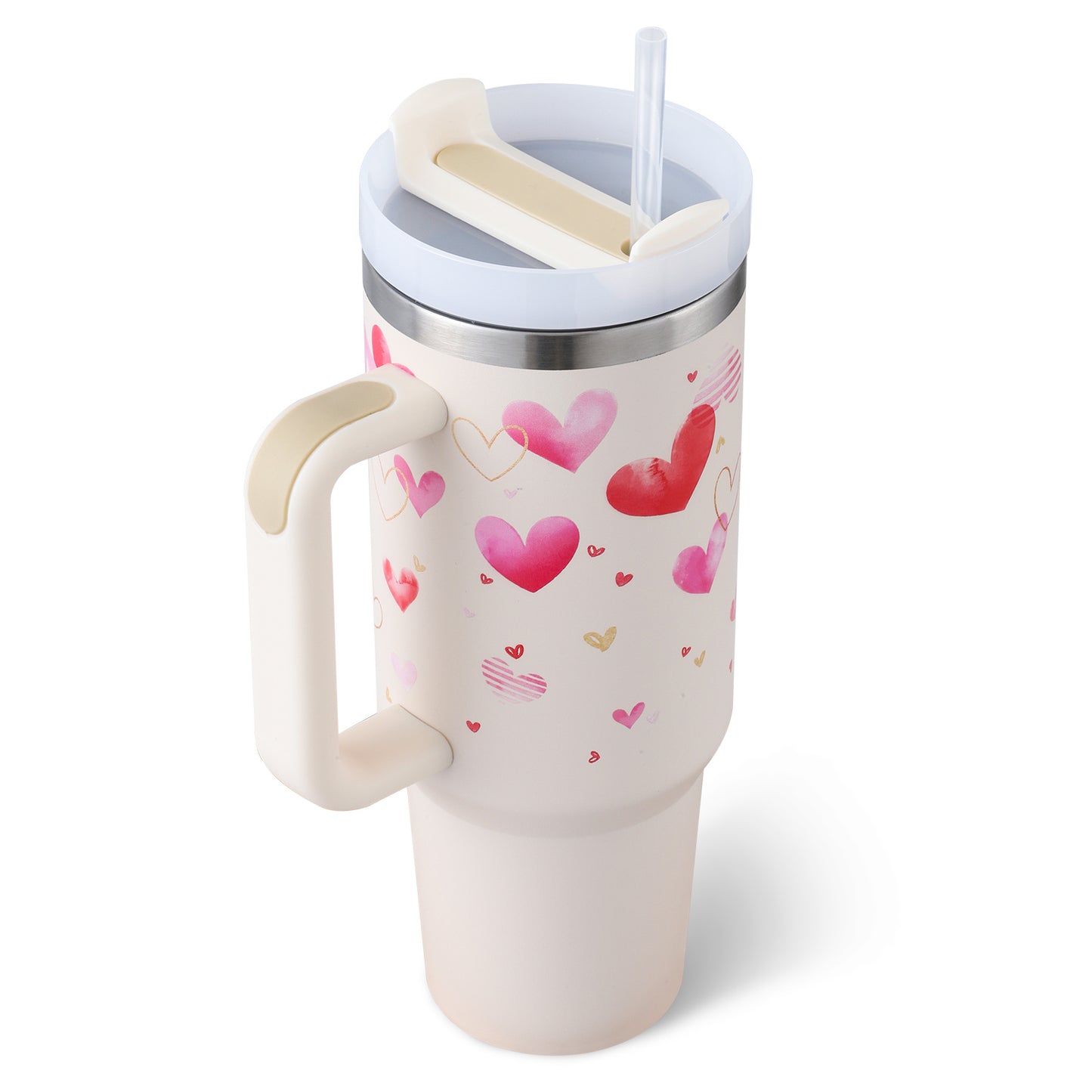 40 Oz Tumbler With Handle Straw Insulated, Stainless Steel Spill Proof Vacuum Coffee Cup Tumbler With Lid Tapered Mug Gifts For Valentine Lover Suitable For Car Gym Office Travel - PryTheory