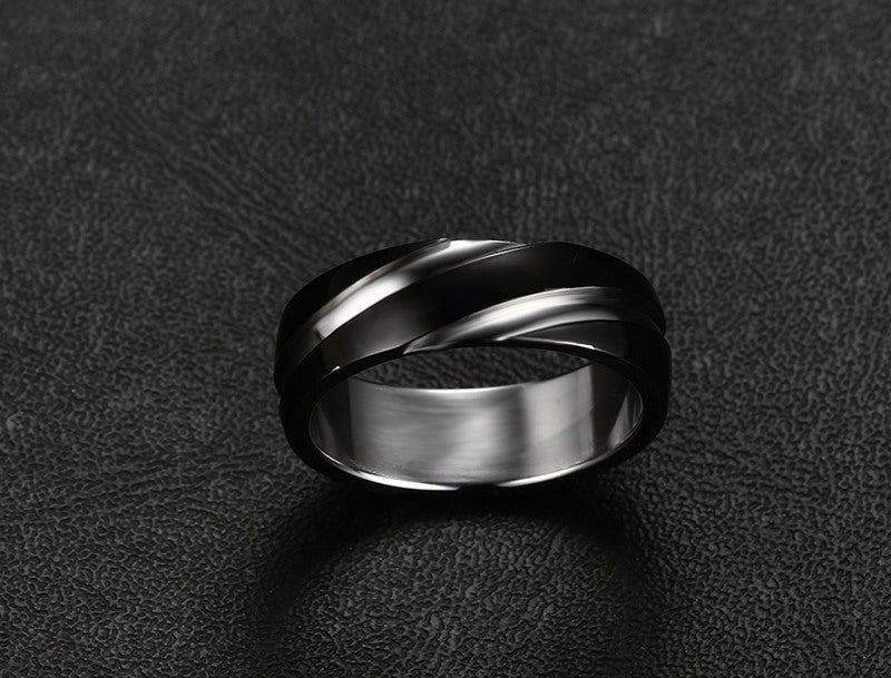 Black Titanium Steel Twill Men's Ring. - PryTheory