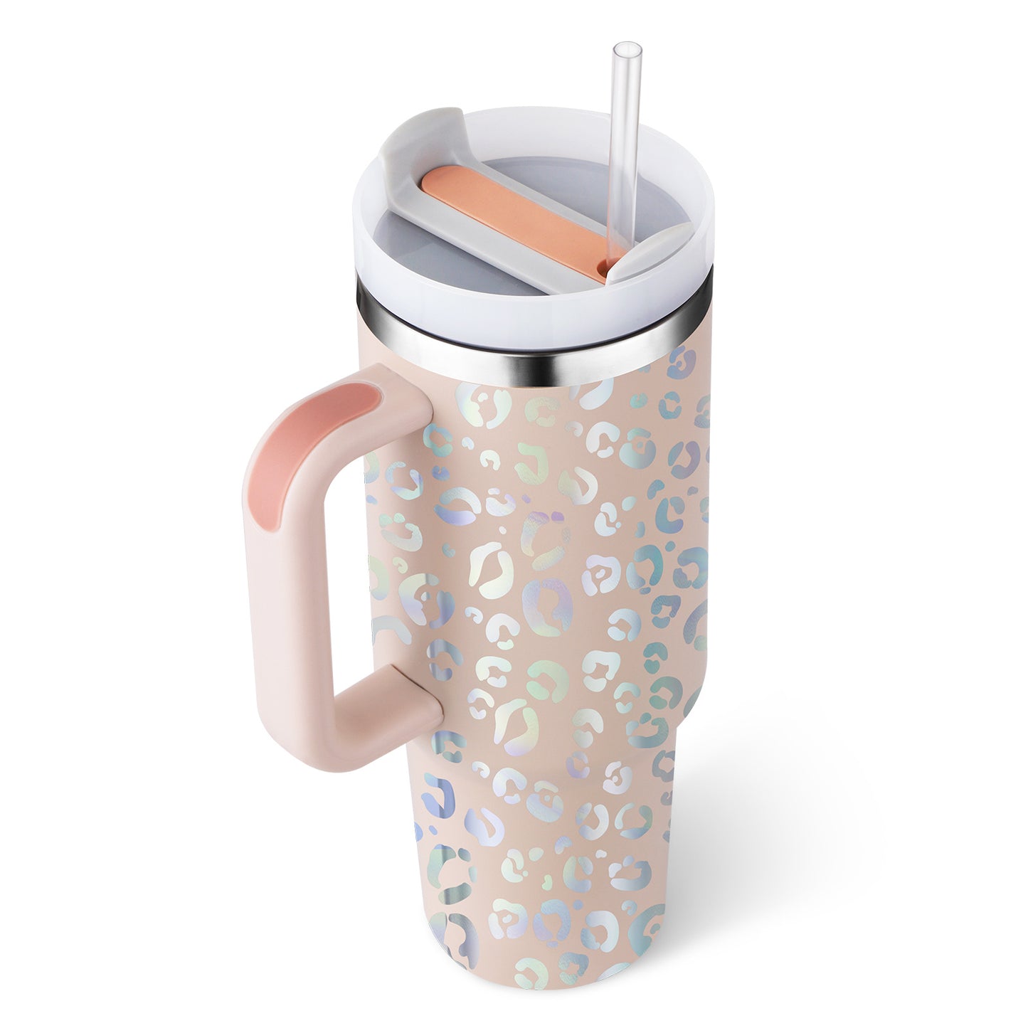 40 Oz Tumbler With Handle Straw Insulated, Stainless Steel Spill Proof Vacuum Coffee Cup Tumbler With Lid Tapered Mug Gifts For Valentine Lover Suitable For Car Gym Office Travel - PryTheory