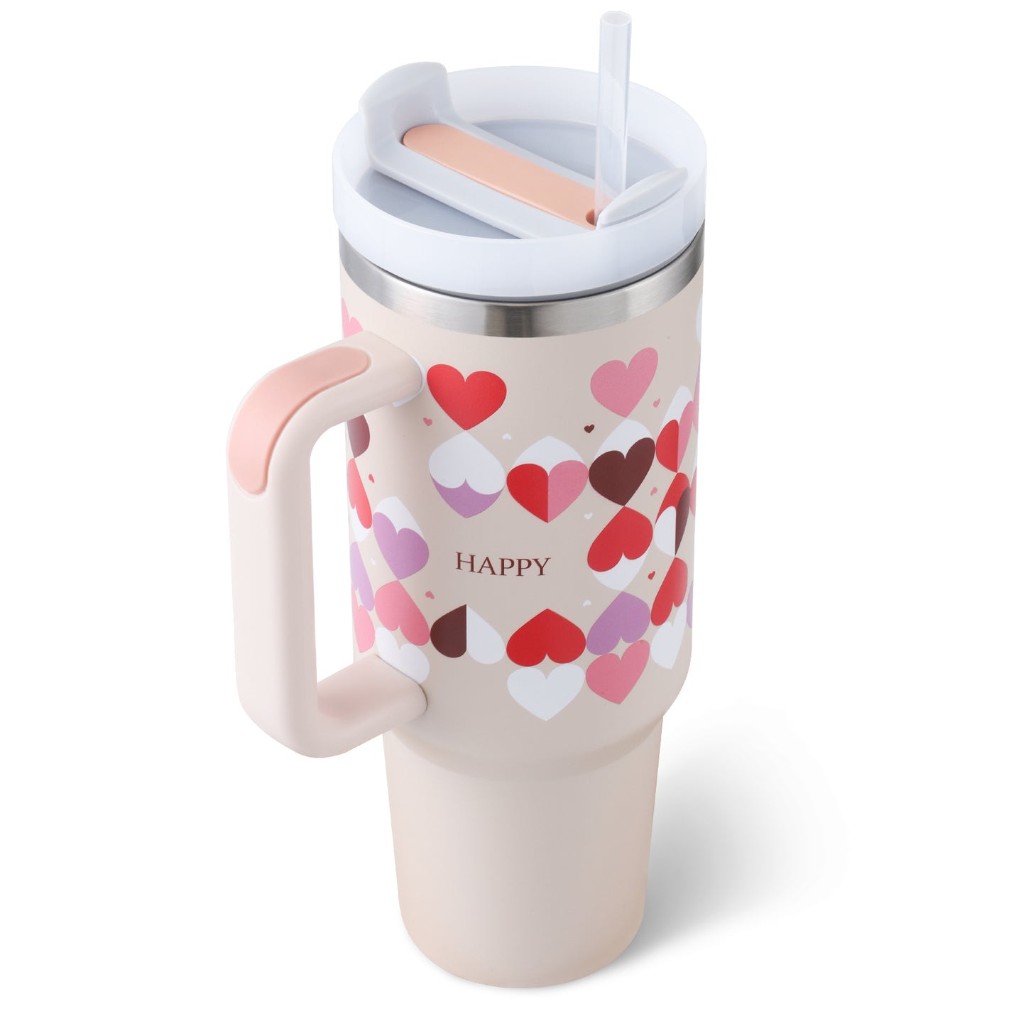 40 Oz Tumbler With Handle Straw Insulated, Stainless Steel Spill Proof Vacuum Coffee Cup Tumbler With Lid Tapered Mug Gifts For Valentine Lover Suitable For Car Gym Office Travel - PryTheory