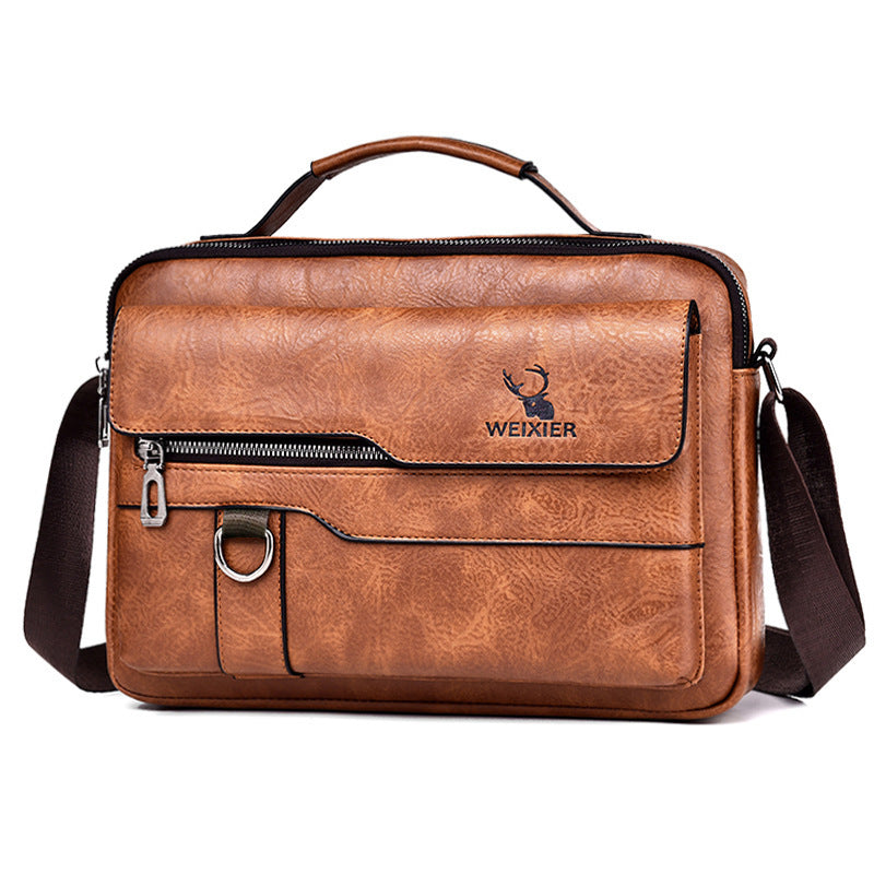 Popular Men's Messenger Bag One Shoulder Retro Business Backpack PU Leather Flaps Crossbody Bags Business Flap Male Solid Travel Bag - PryTheory