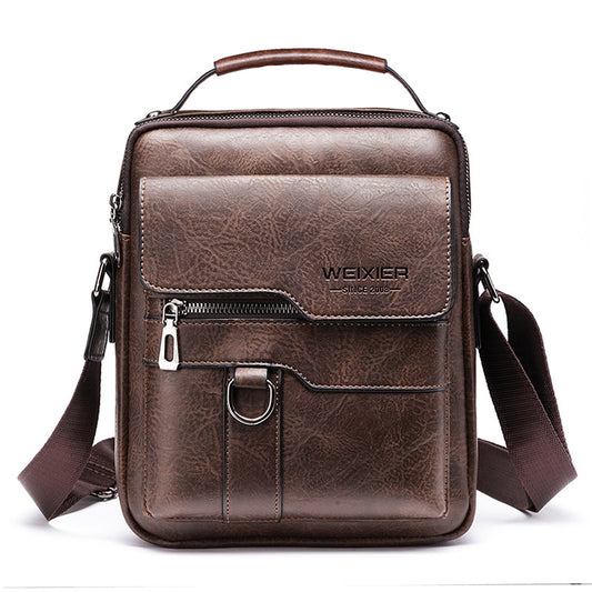 Popular Men's Messenger Bag One Shoulder Retro Business Backpack PU Leather Flaps Crossbody Bags Business Flap Male Solid Travel Bag - PryTheory
