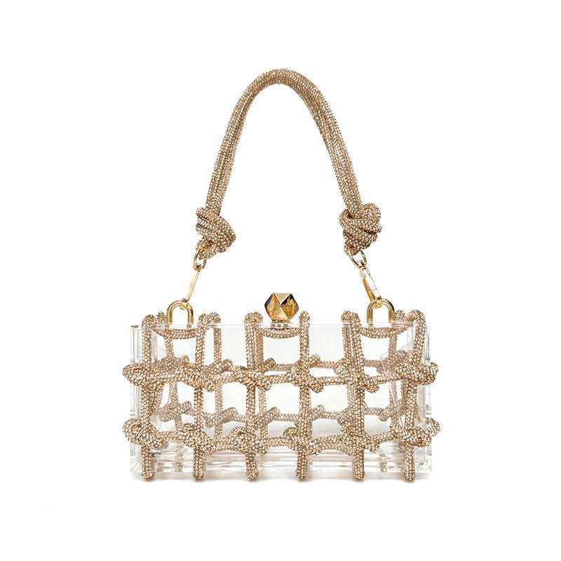 .French Sweet Shiny Rhinestone Banquet Small Square Bag - PryTheory