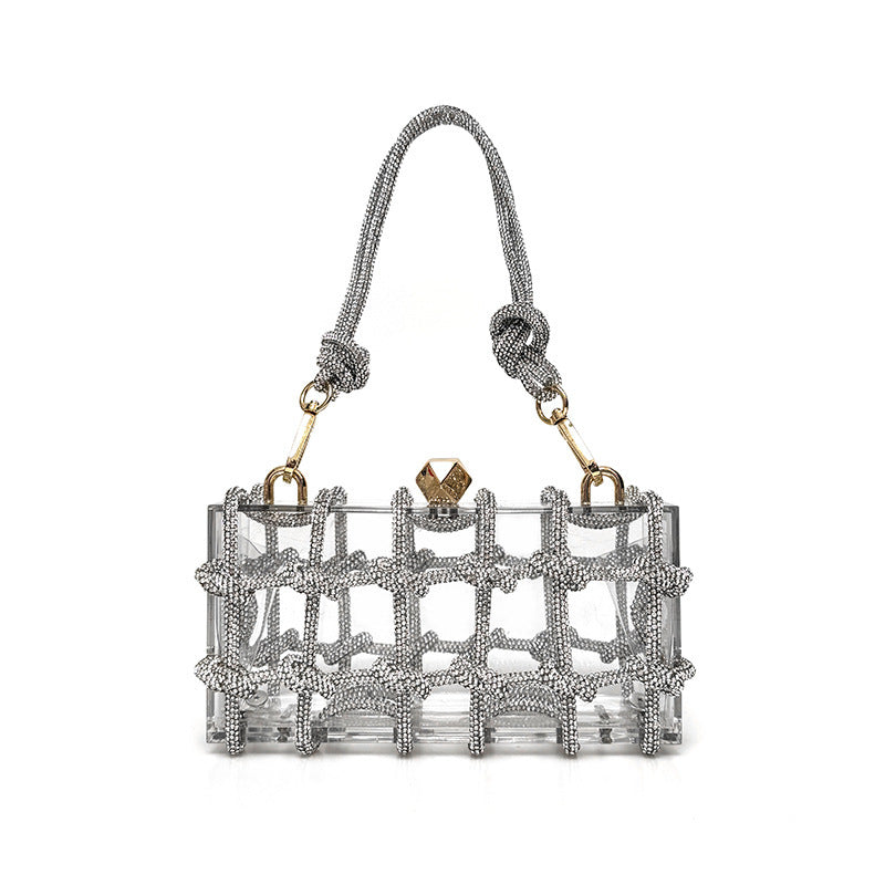 .French Sweet Shiny Rhinestone Banquet Small Square Bag - PryTheory