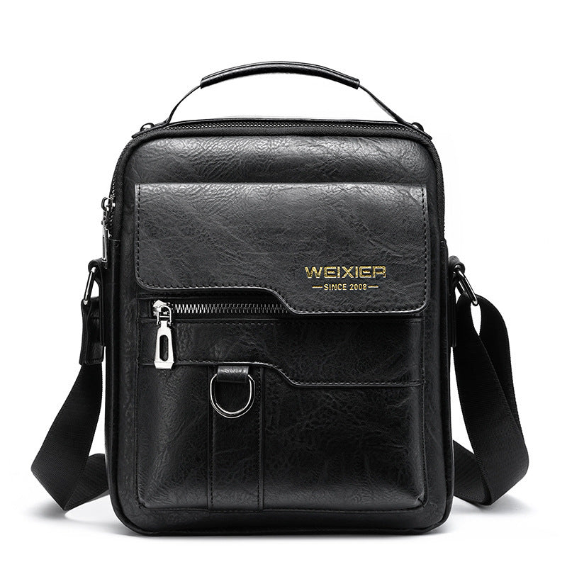 Popular Men's Messenger Bag One Shoulder Retro Business Backpack PU Leather Flaps Crossbody Bags Business Flap Male Solid Travel Bag - PryTheory