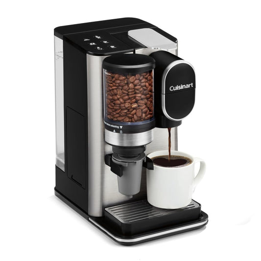 •Cuisinart Single-Serve Coffee Maker + Coffee Grinder with 8, 10, and 12 oz. Serving Size, Compatible with Single-Cup Pods, 48-Ounce Removable Reservoir, Stainless Steel, DGB-2SS