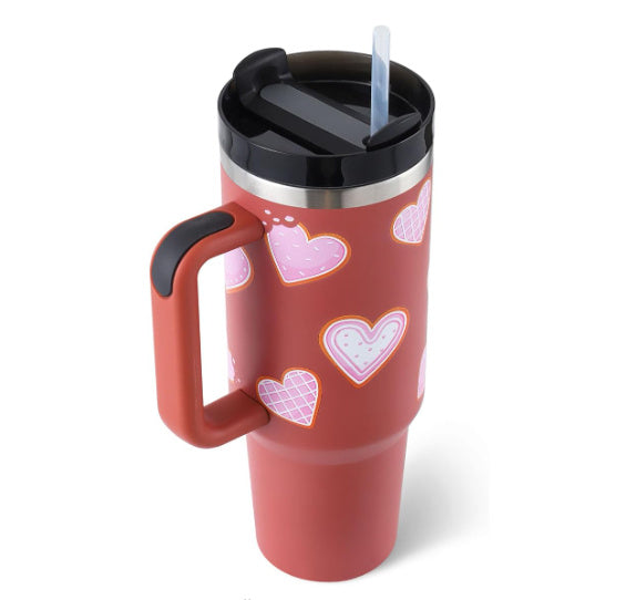 40 Oz Tumbler With Handle Straw Insulated, Stainless Steel Spill Proof Vacuum Coffee Cup Tumbler With Lid Tapered Mug Gifts For Valentine Lover Suitable For Car Gym Office Travel - PryTheory