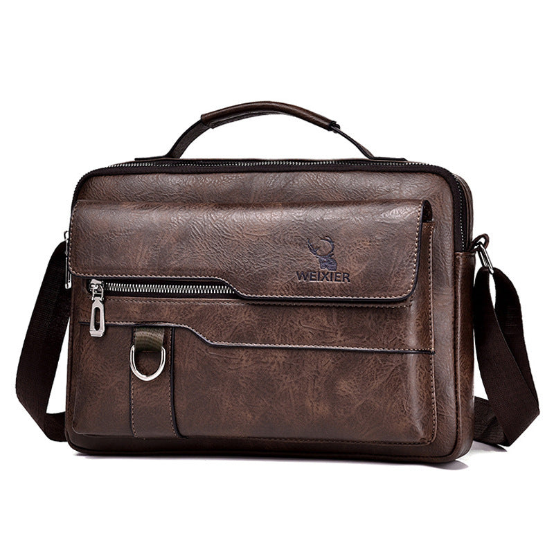 Popular Men's Messenger Bag One Shoulder Retro Business Backpack PU Leather Flaps Crossbody Bags Business Flap Male Solid Travel Bag - PryTheory