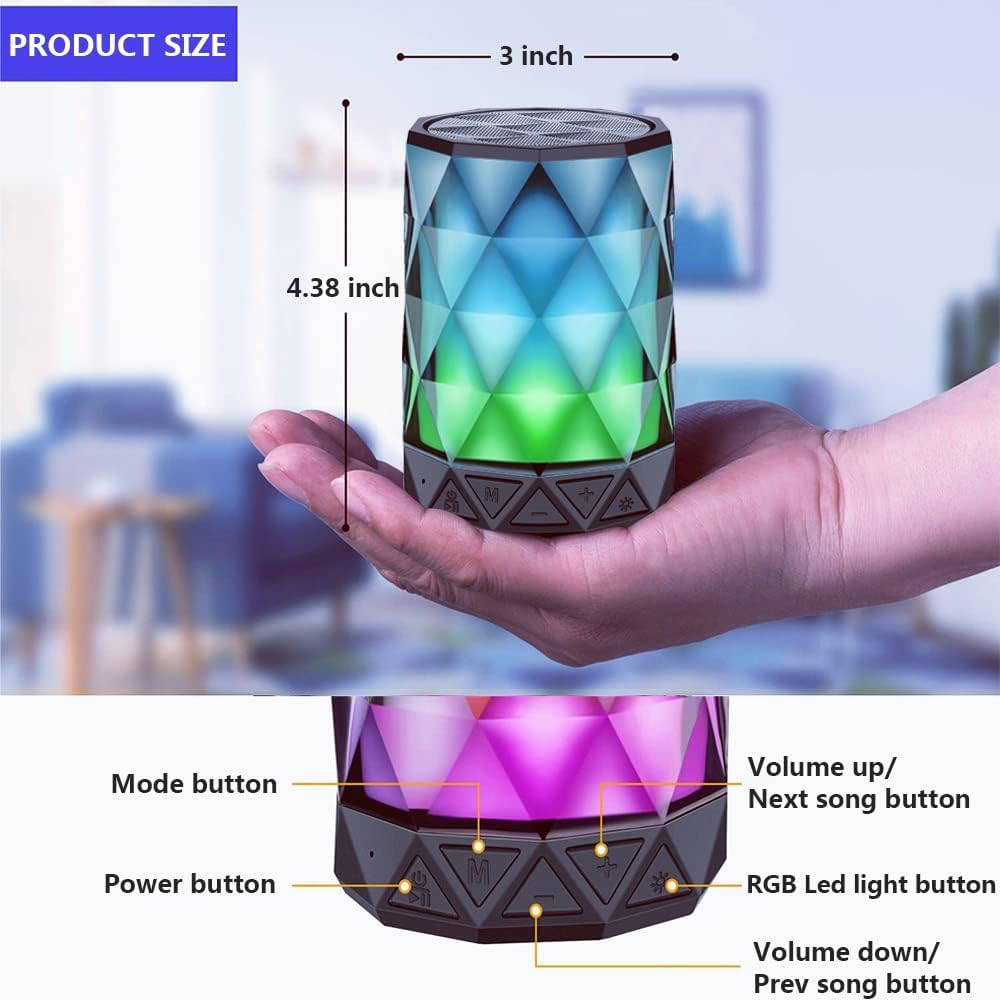 *LFS Portable Bluetooth Speakers, Night Light Waterproof, Lightweight Portable Speakers for Travel, Pool, Beach, Biking, Kayak, Gifts for Kids, Women