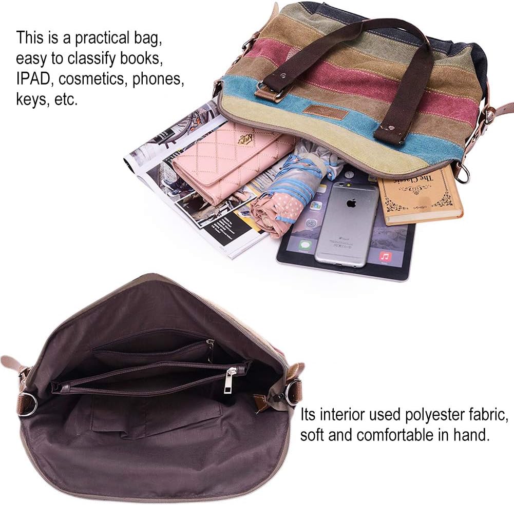 Canvas Handbag Multi-Color Striped Lattice Cross Body Shoulder Purse Bag Tote-Handbag for Women - PryTheory
