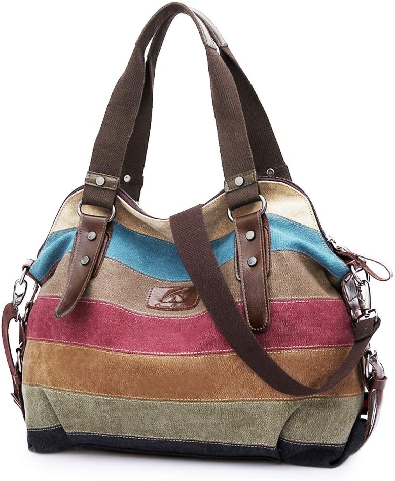 Canvas Handbag Multi-Color Striped Lattice Cross Body Shoulder Purse Bag Tote-Handbag for Women - PryTheory