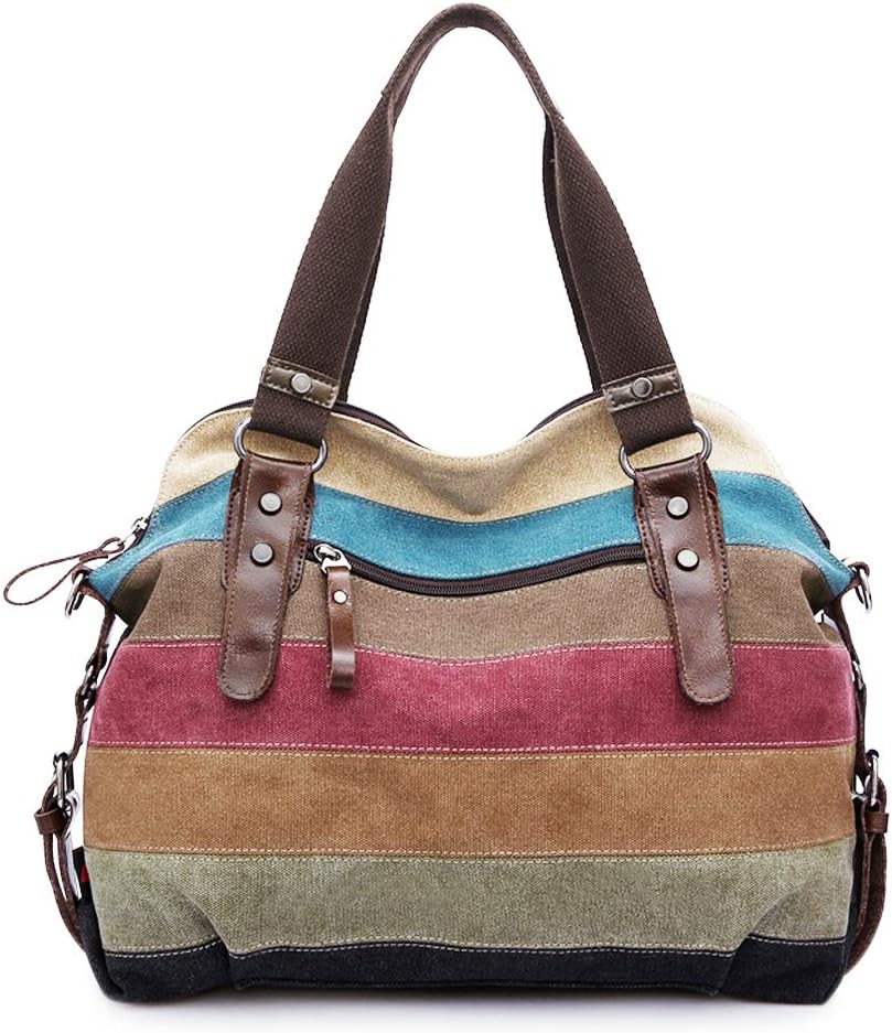 Canvas Handbag Multi-Color Striped Lattice Cross Body Shoulder Purse Bag Tote-Handbag for Women - PryTheory
