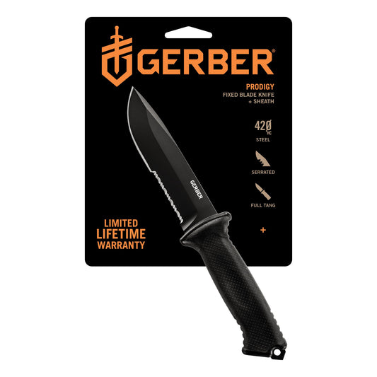 GERBER GEAR ULTIMATE SURVIVAL KNIFE -FIXED BLADE -EDGE COMBO -FIRE STARTER EDGE & FERRO ROD