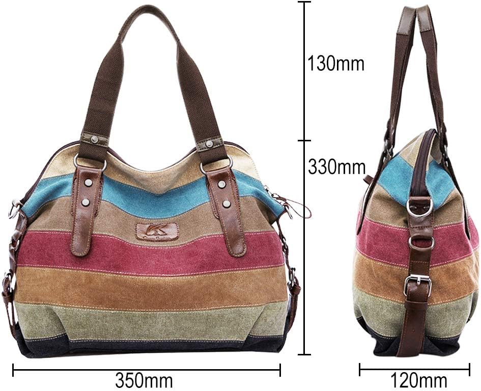 Canvas Handbag Multi-Color Striped Lattice Cross Body Shoulder Purse Bag Tote-Handbag for Women - PryTheory