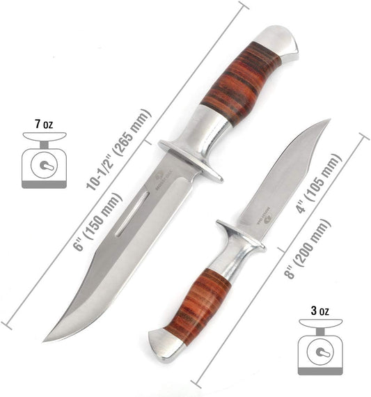 MOSSY OAK -FIXED BLADE BOWIE KNIFE -2PC -LEATHER HANDLE FEATURES LASER PANEL -SHEATH INCLUDED