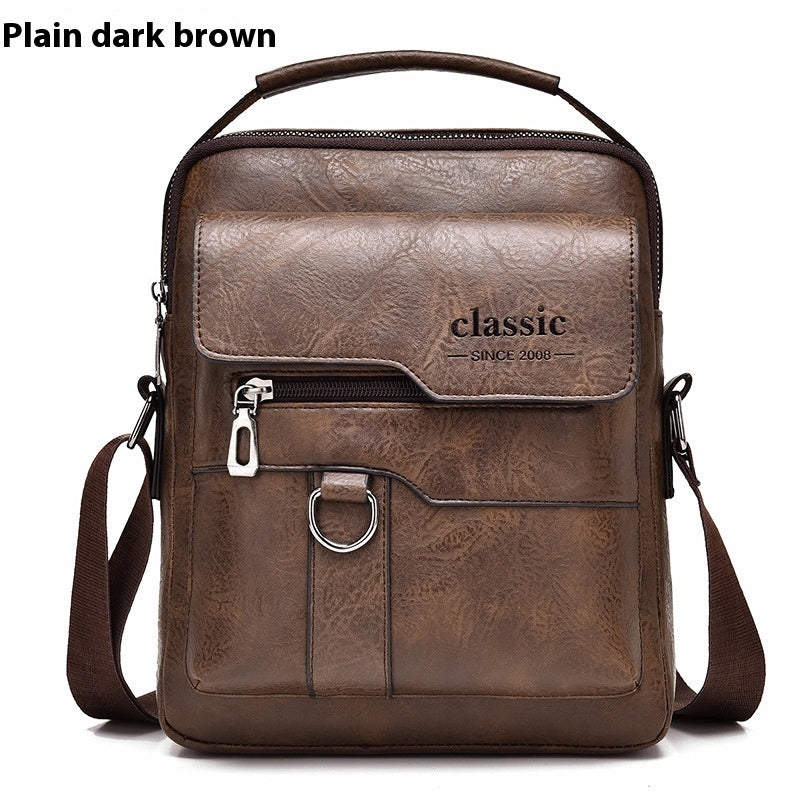 Popular Men's Messenger Bag One Shoulder Retro Business Backpack PU Leather Flaps Crossbody Bags Business Flap Male Solid Travel Bag - PryTheory