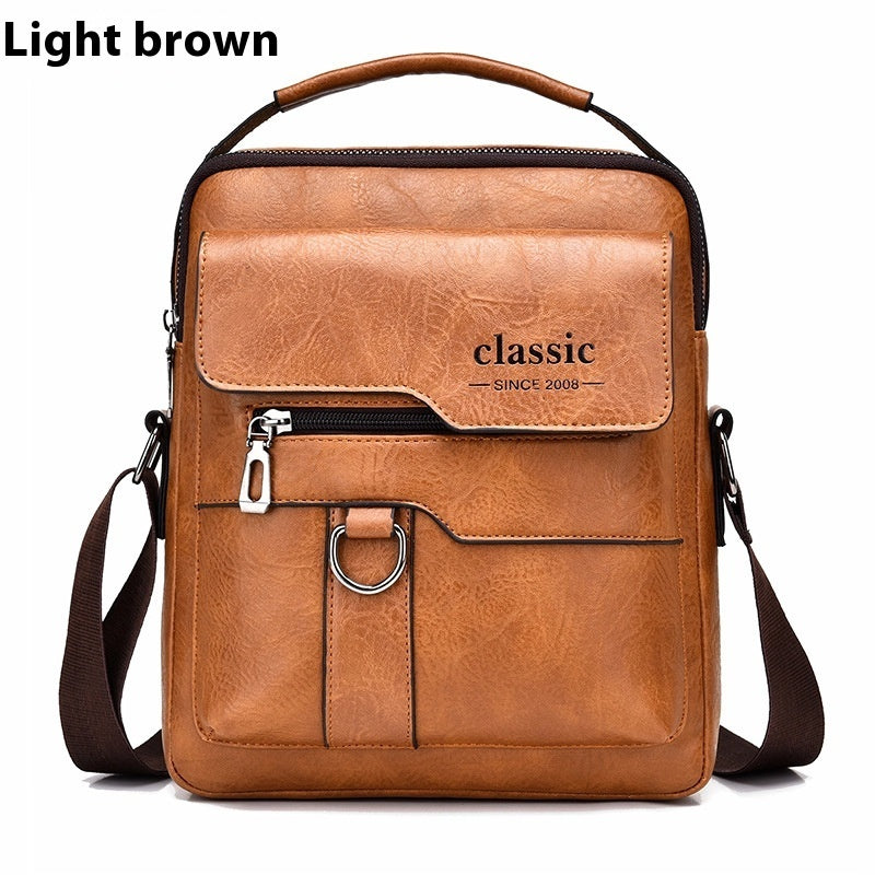 Popular Men's Messenger Bag One Shoulder Retro Business Backpack PU Leather Flaps Crossbody Bags Business Flap Male Solid Travel Bag - PryTheory