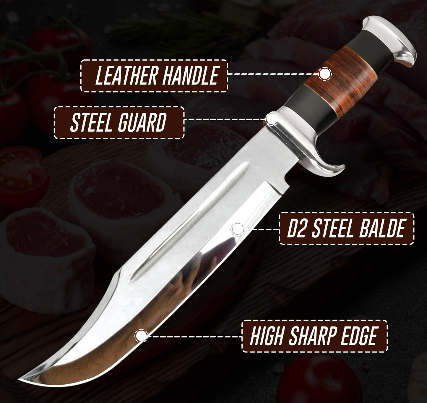 14" Crocodile Dundee Bowie Knife With Leather Sheath