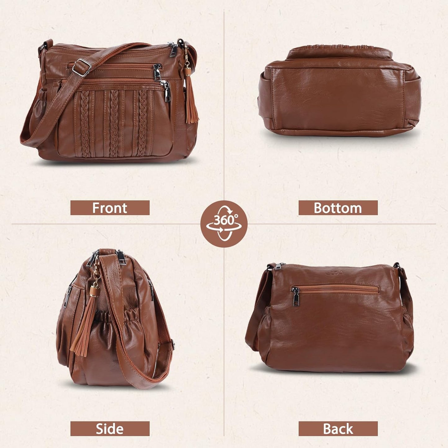 ELDA Purses for Women Pocketbooks Soft PU Leather Ladies Crossbody Purse Multi Pocket Shoulder Bag - PryTheory