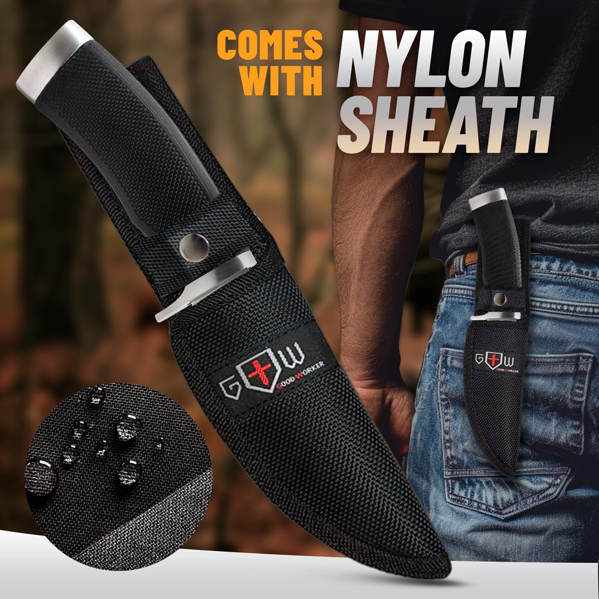 Hunting Knife with Sheath Survival Knives for Men - Best Tactical Camping Hunting Hiking Knife - Bushcraft Field Gear Accessories Tool - Fixed Blade Sharp Knofe with Rubber Handle for Men 148109