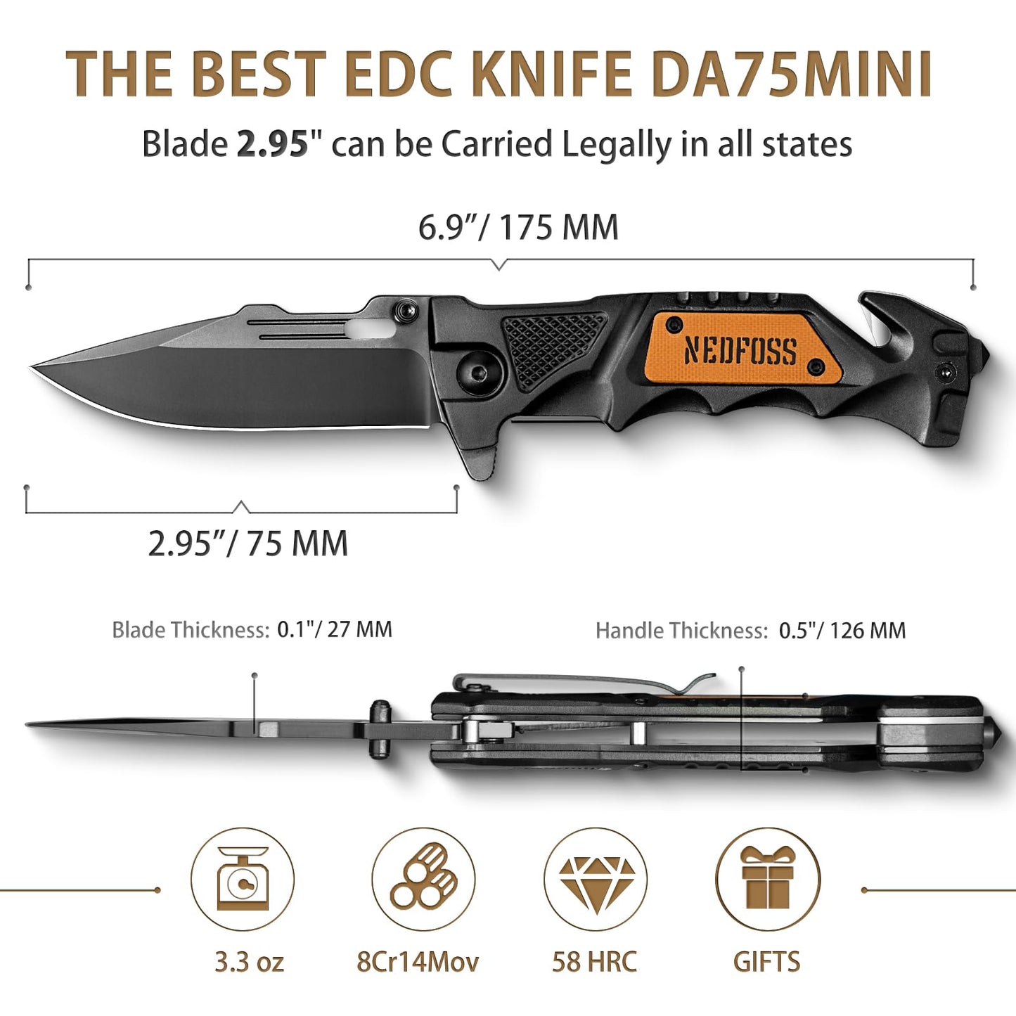 NedFoss Folding Knife DA75, 3 in 1