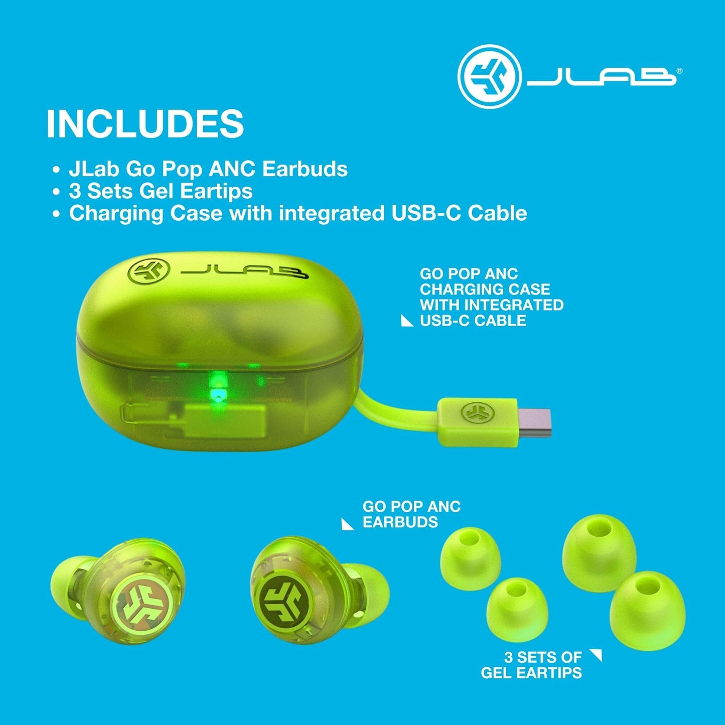 JLab Go Pop ANC True Wireless Earbuds & Charging Case.