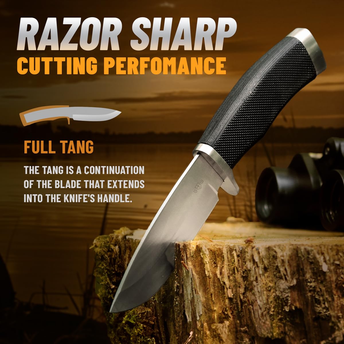 Hunting Knife with Sheath Survival Knives for Men - Best Tactical Camping Hunting Hiking Knife - Bushcraft Field Gear Accessories Tool - Fixed Blade Sharp Knofe with Rubber Handle for Men 148109