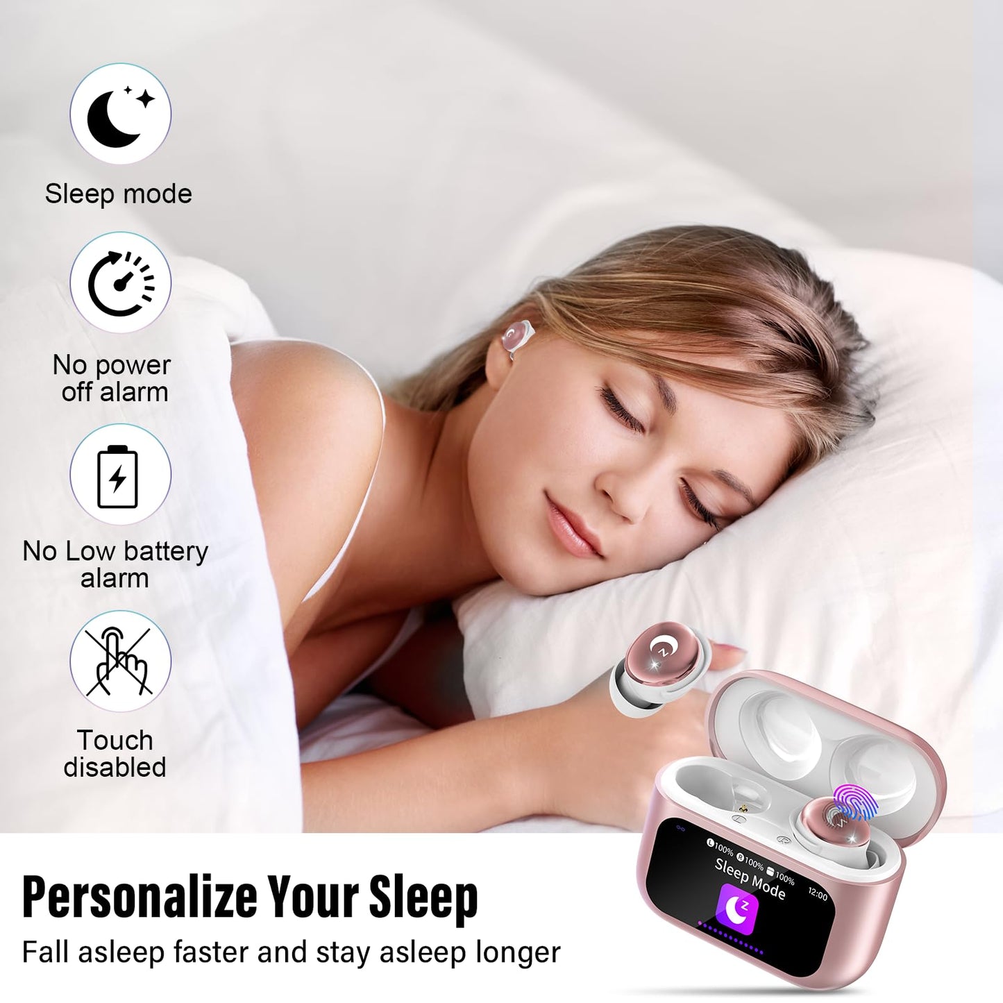 Sleep Earbuds (Bluetooth 5.4-Smart Touch Screen-48H Playtime-IPX7 Waterproof).
