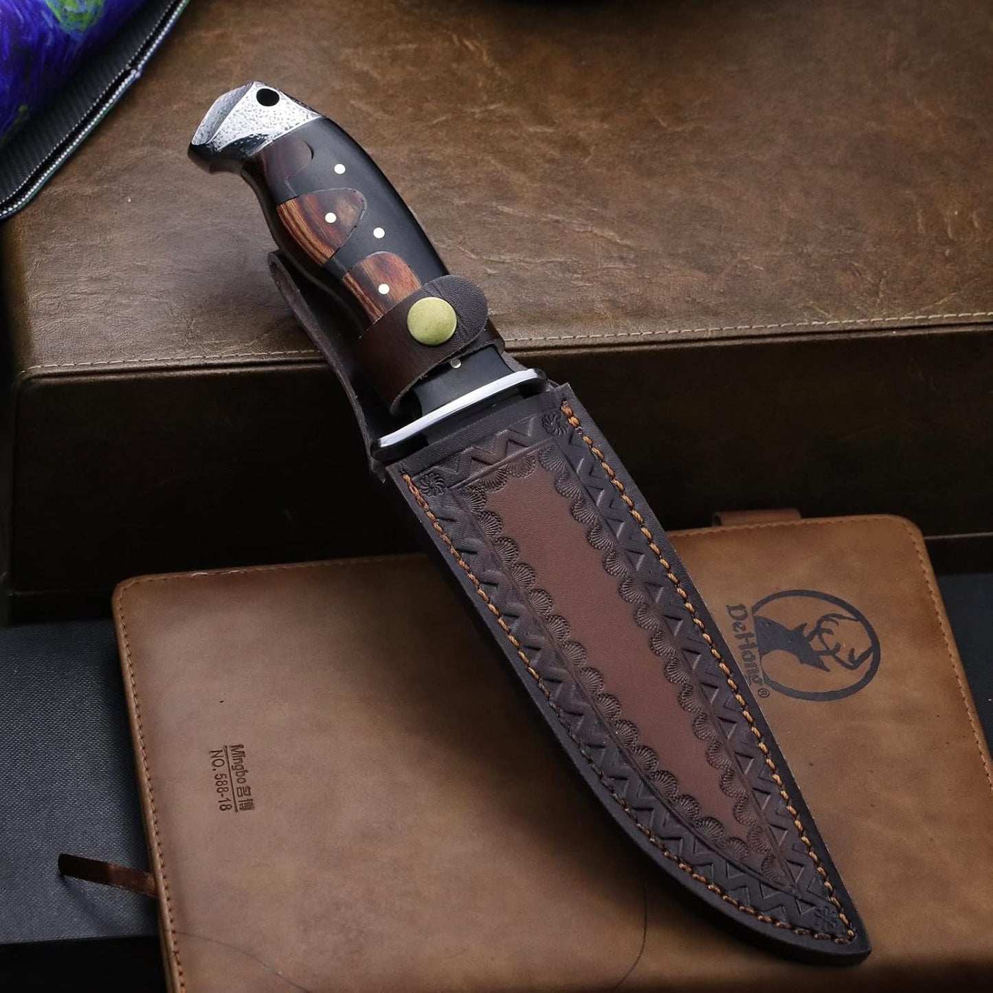 DeHong-88 Hunting Knife, 7.1" (about 18 cm) Fixed Blade Tactical knife ,Configure leather scabbard,Camping, survival, Slicing, Boning, Gift Collection
