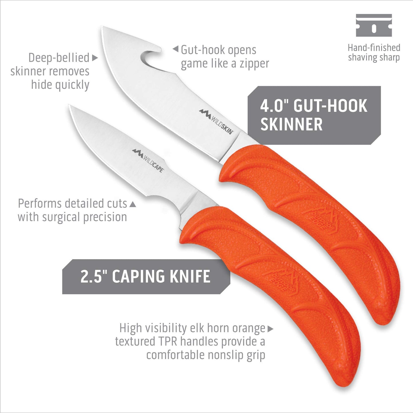 OUTDOOR EDGE WildLite - 6-Piece Field to Freezer Hunting & Game Processing Knife Set with Gut Hook Blade, Caping Knife - Hunting Knives for Gutting Deer with Case - Deer & Elk Accessories