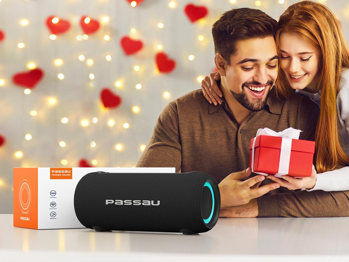 *Passau Portable Bluetooth Speakers 40W Peak Loud Stereo Sound, Passive Radiators-Deep Bass, All Day Playtime, Adjustable Strap, BT5.3, IPX5 Wireless Speaker RGB Lights for Indoor Outdoor-Green》