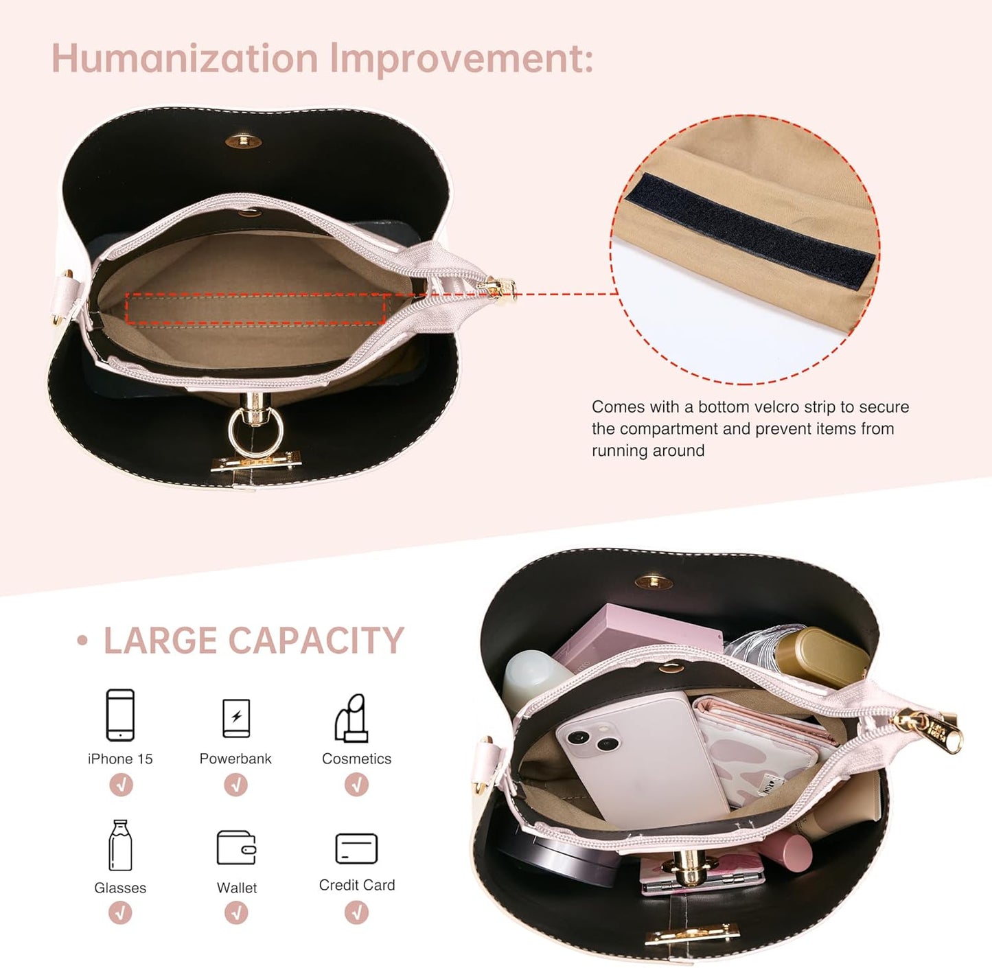 KALIDI Crossbody Purses for Women Vegan Leather Bucket Bag Fashion Ladies Crossbody Handbag Shoulder Purse with Multi Pockets - PryTheory
