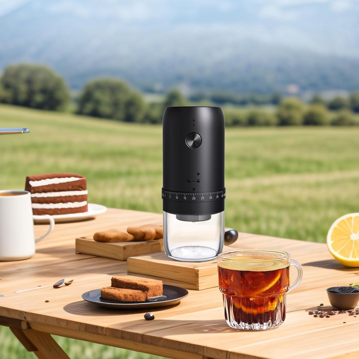 •Portable Battery Powered Burr Coffee Grinder with 40 Adjustable Settings and 35g Capacity, 1800mAh Rechargeable Coffee Bean Grinder with Conical Ceramic Burr for Travel, Camping, Office, Espresso etc