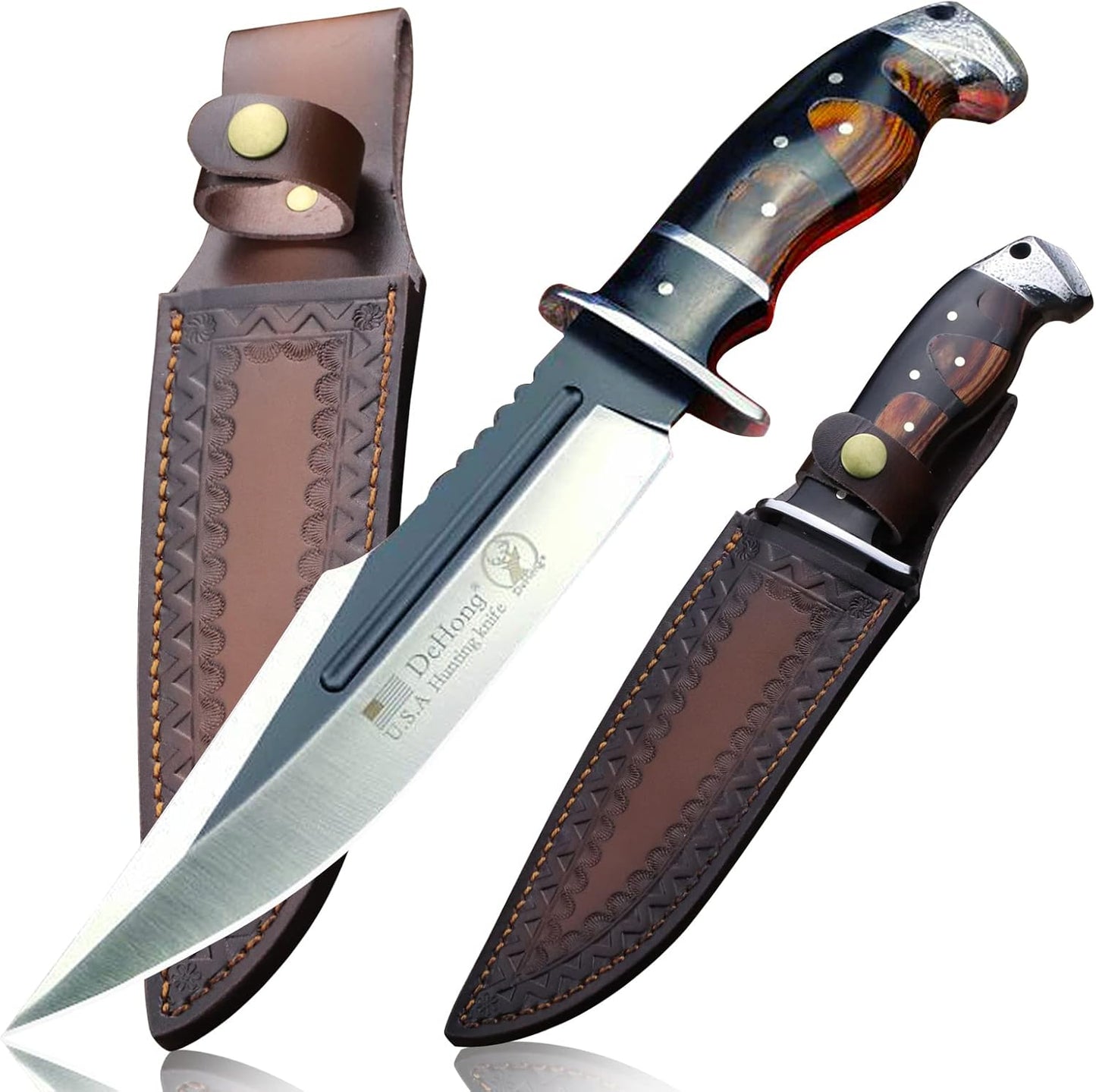 DeHong-88 Hunting Knife, 7.1" (about 18 cm) Fixed Blade Tactical knife ,Configure leather scabbard,Camping, survival, Slicing, Boning, Gift Collection