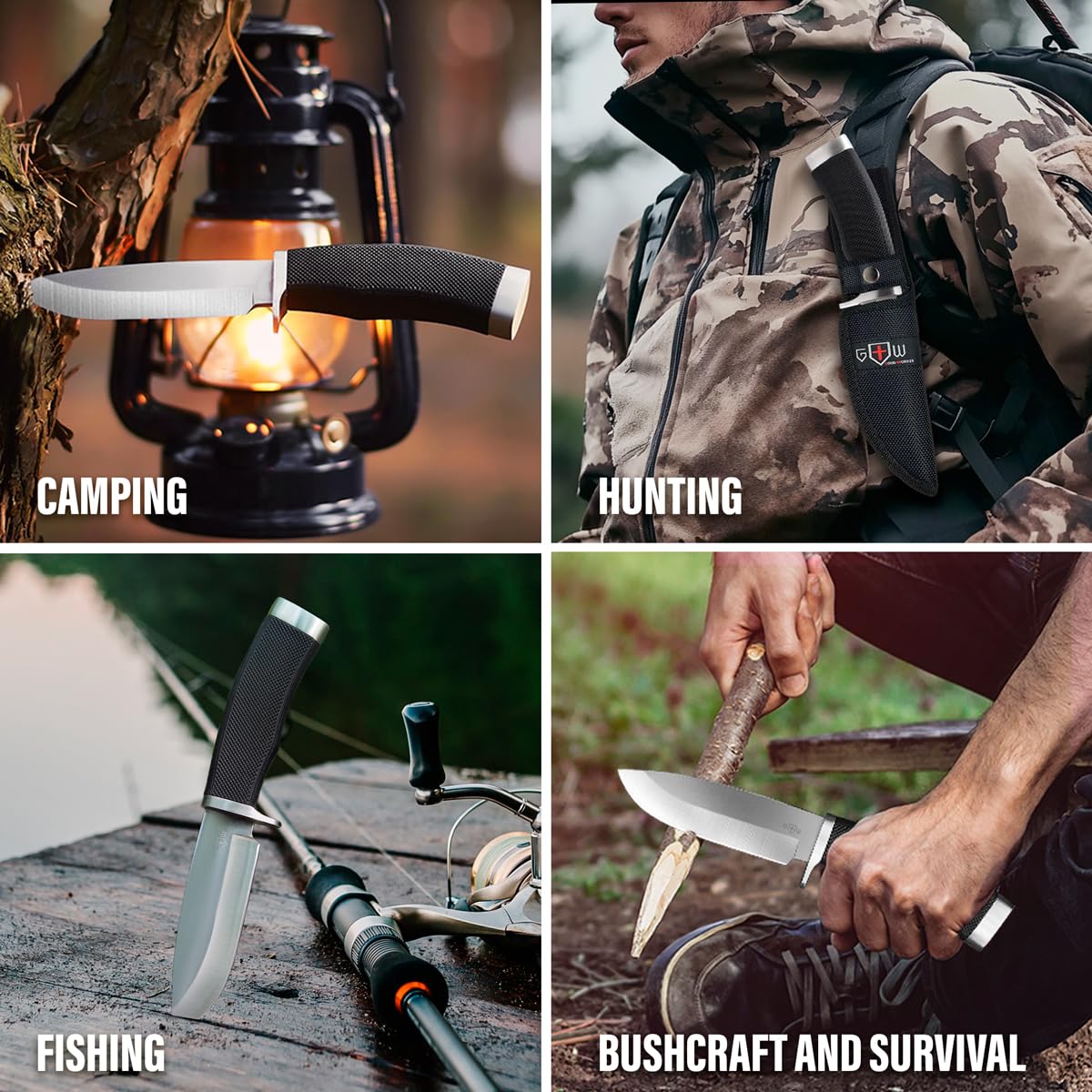 Hunting Knife with Sheath Survival Knives for Men - Best Tactical Camping Hunting Hiking Knife - Bushcraft Field Gear Accessories Tool - Fixed Blade Sharp Knofe with Rubber Handle for Men 148109