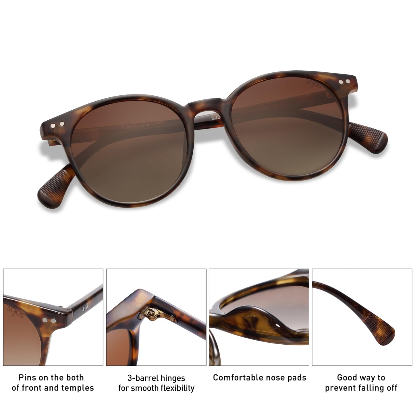 SOJOS Small Round Classic Polarized Sunglasses Vintage Style UV400 Lens MAY SJ2113