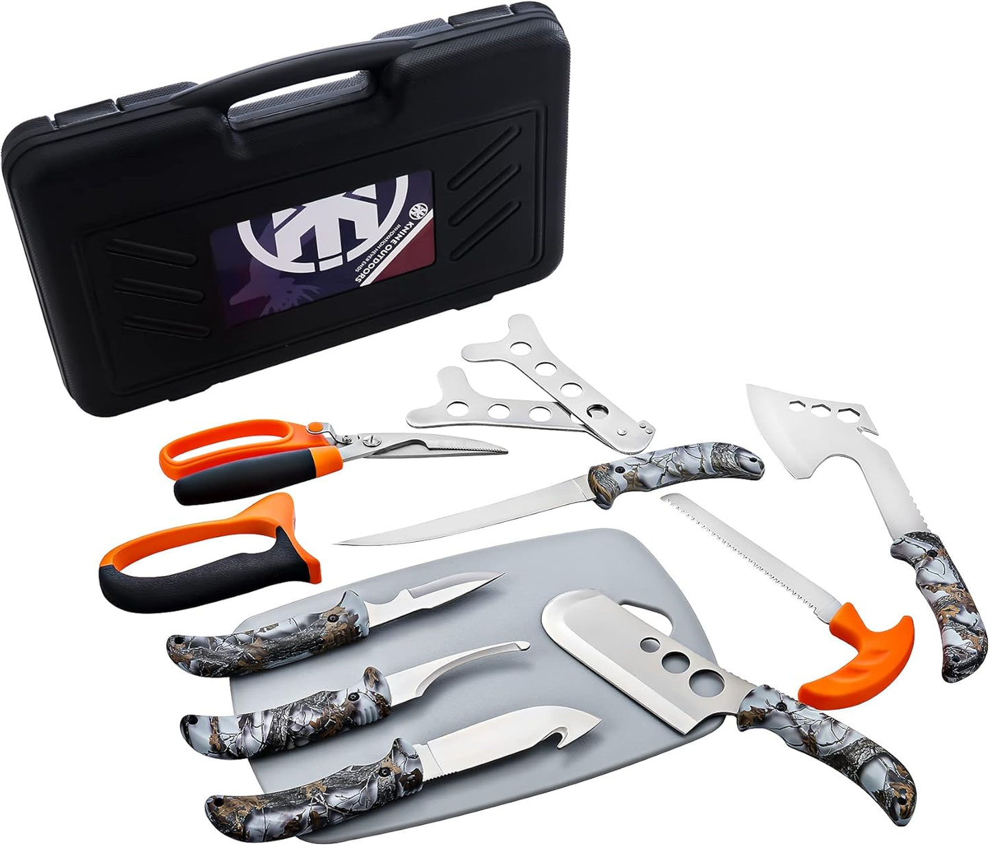 KNINE OUTDOORS HUNTING DEER KNIFE SET -FIELD DRESSING KIT -PORTABLE BUTCHER PROCESSOR SET -12 PIECES