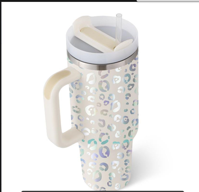 40 Oz Tumbler With Handle Straw Insulated, Stainless Steel Spill Proof Vacuum Coffee Cup Tumbler With Lid Tapered Mug Gifts For Valentine Lover Suitable For Car Gym Office Travel - PryTheory
