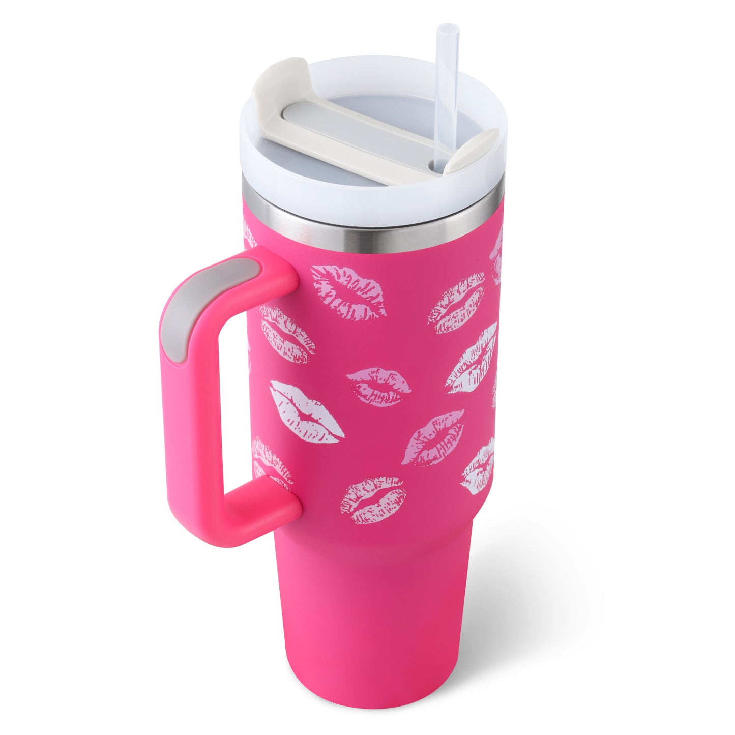 40 Oz Tumbler With Handle Straw Insulated, Stainless Steel Spill Proof Vacuum Coffee Cup Tumbler With Lid Tapered Mug Gifts For Valentine Lover Suitable For Car Gym Office Travel - PryTheory