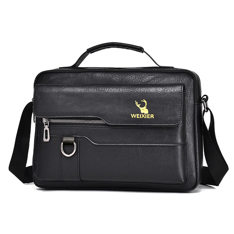 Popular Men's Messenger Bag One Shoulder Retro Business Backpack PU Leather Flaps Crossbody Bags Business Flap Male Solid Travel Bag - PryTheory