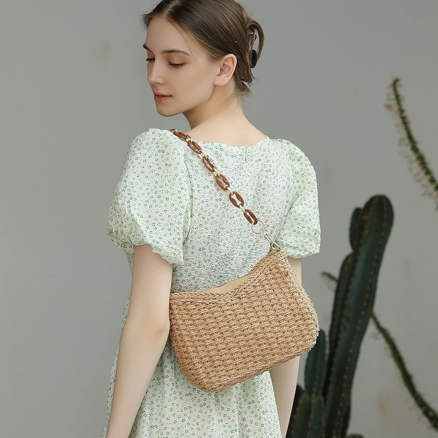 Herald Small Handmade Straw Pocketbook Crossbody Bag for Women, Summer Chic Woven Handbag Shoulder Purse with Chain - PryTheory