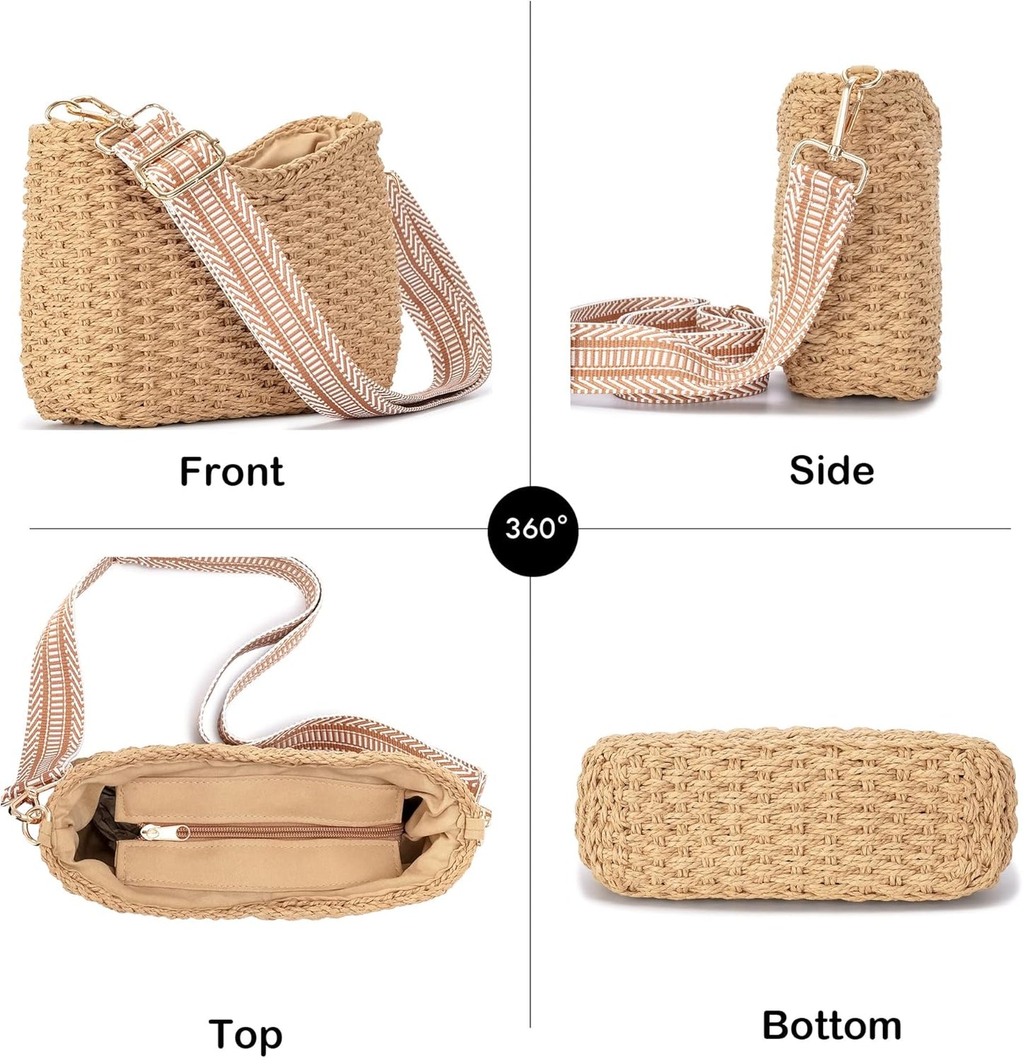 Herald Small Handmade Straw Pocketbook Crossbody Bag for Women, Summer Chic Woven Handbag Shoulder Purse with Chain - PryTheory