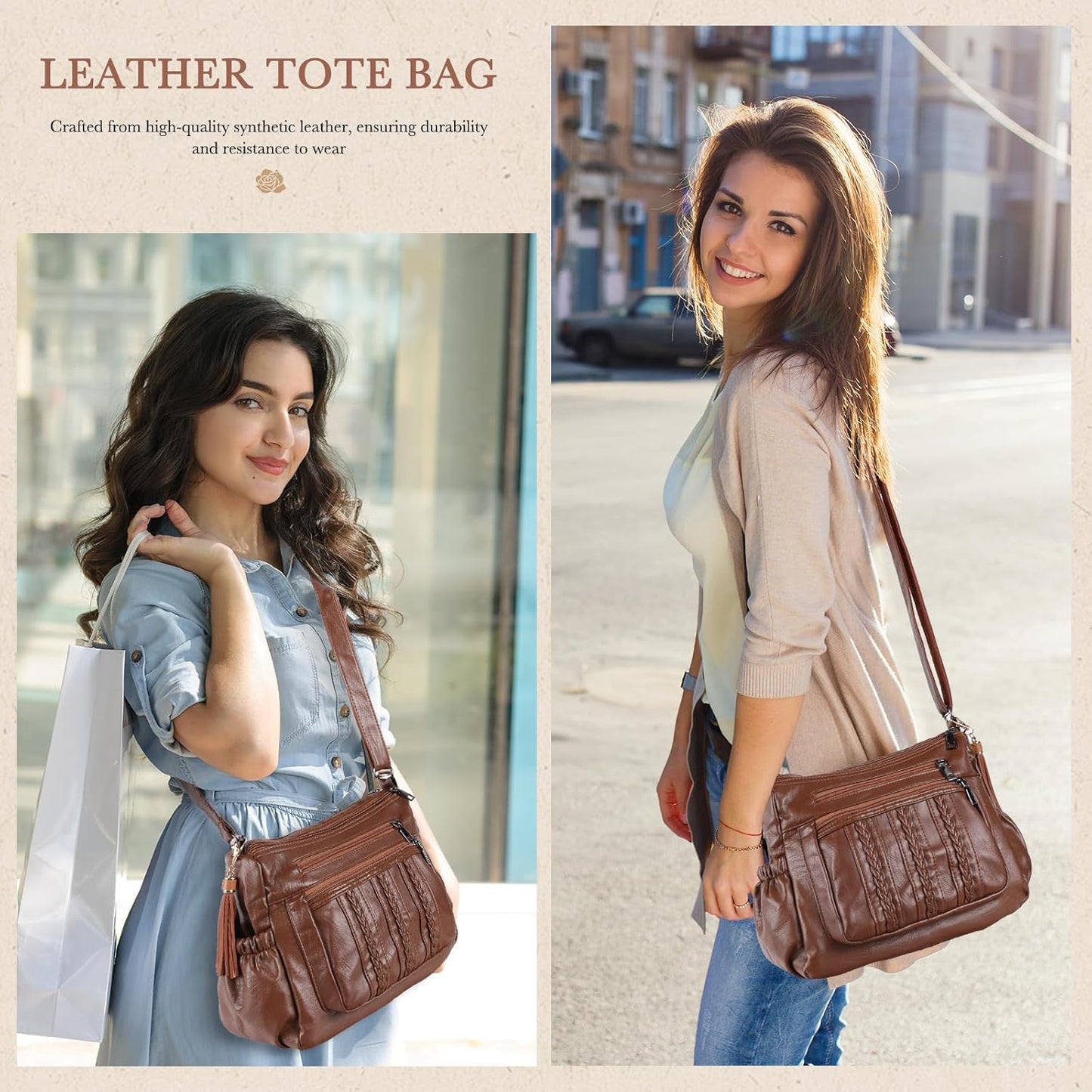 ELDA Purses for Women Pocketbooks Soft PU Leather Ladies Crossbody Purse Multi Pocket Shoulder Bag - PryTheory