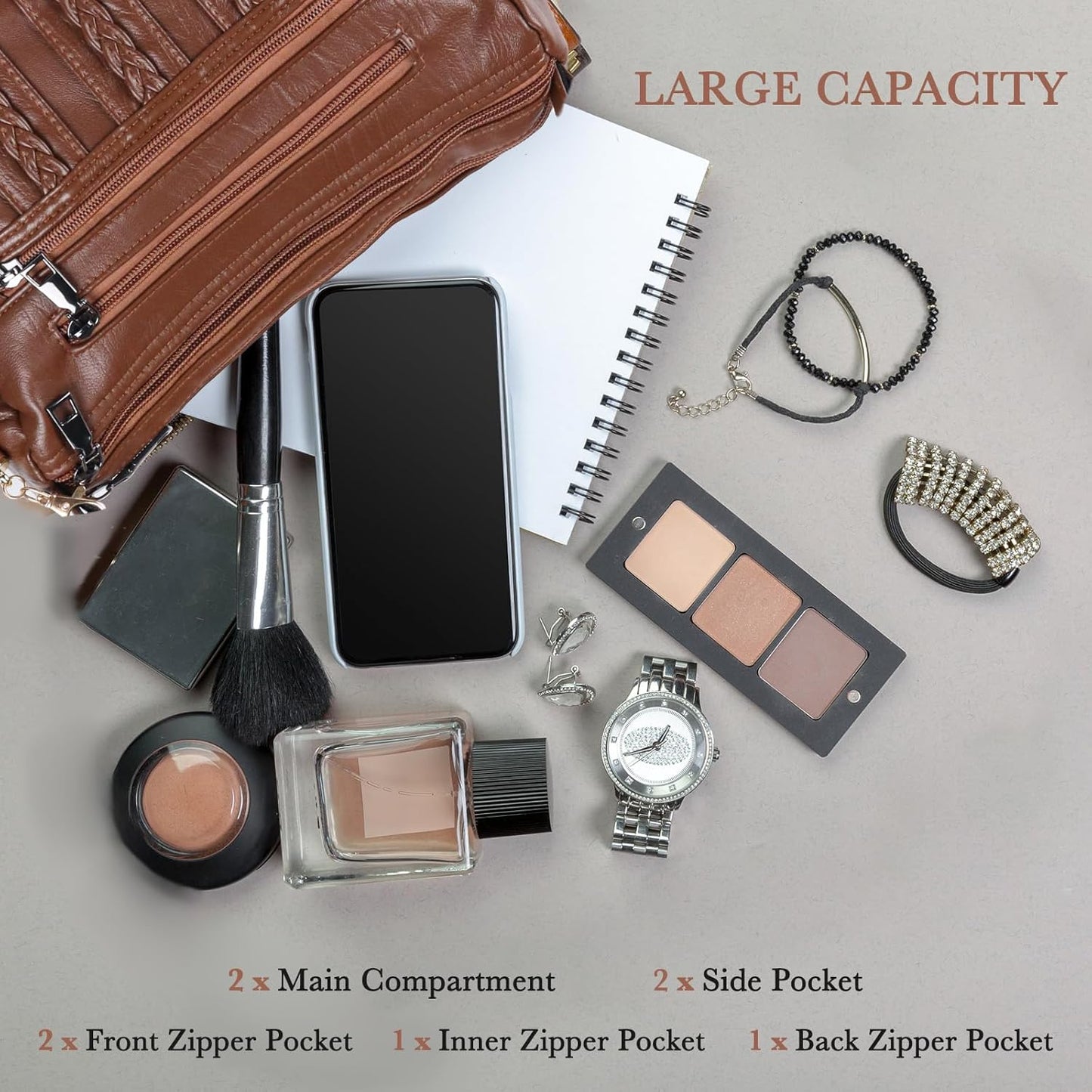 ELDA Purses for Women Pocketbooks Soft PU Leather Ladies Crossbody Purse Multi Pocket Shoulder Bag - PryTheory