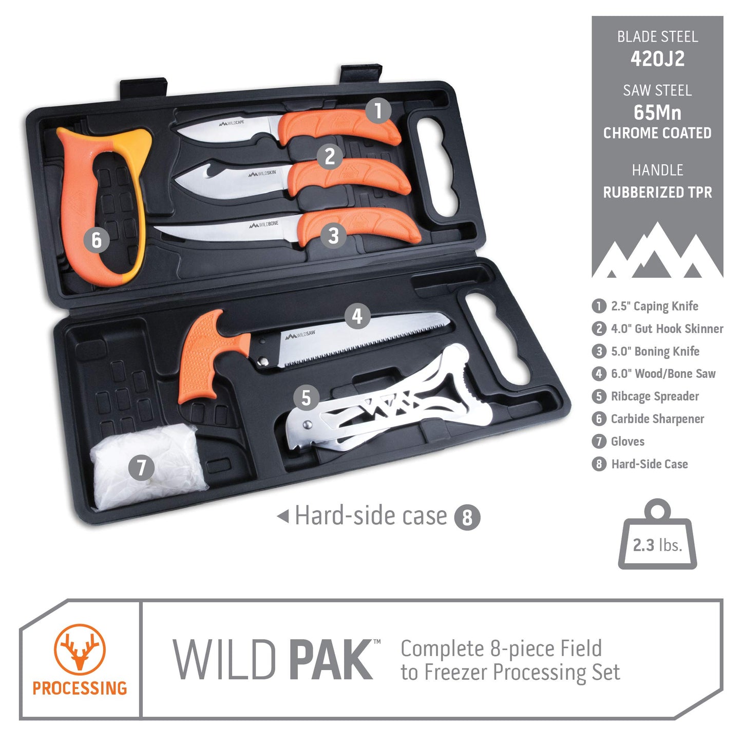 OUTDOOR EDGE WildLite - 6-Piece Field to Freezer Hunting & Game Processing Knife Set with Gut Hook Blade, Caping Knife - Hunting Knives for Gutting Deer with Case - Deer & Elk Accessories