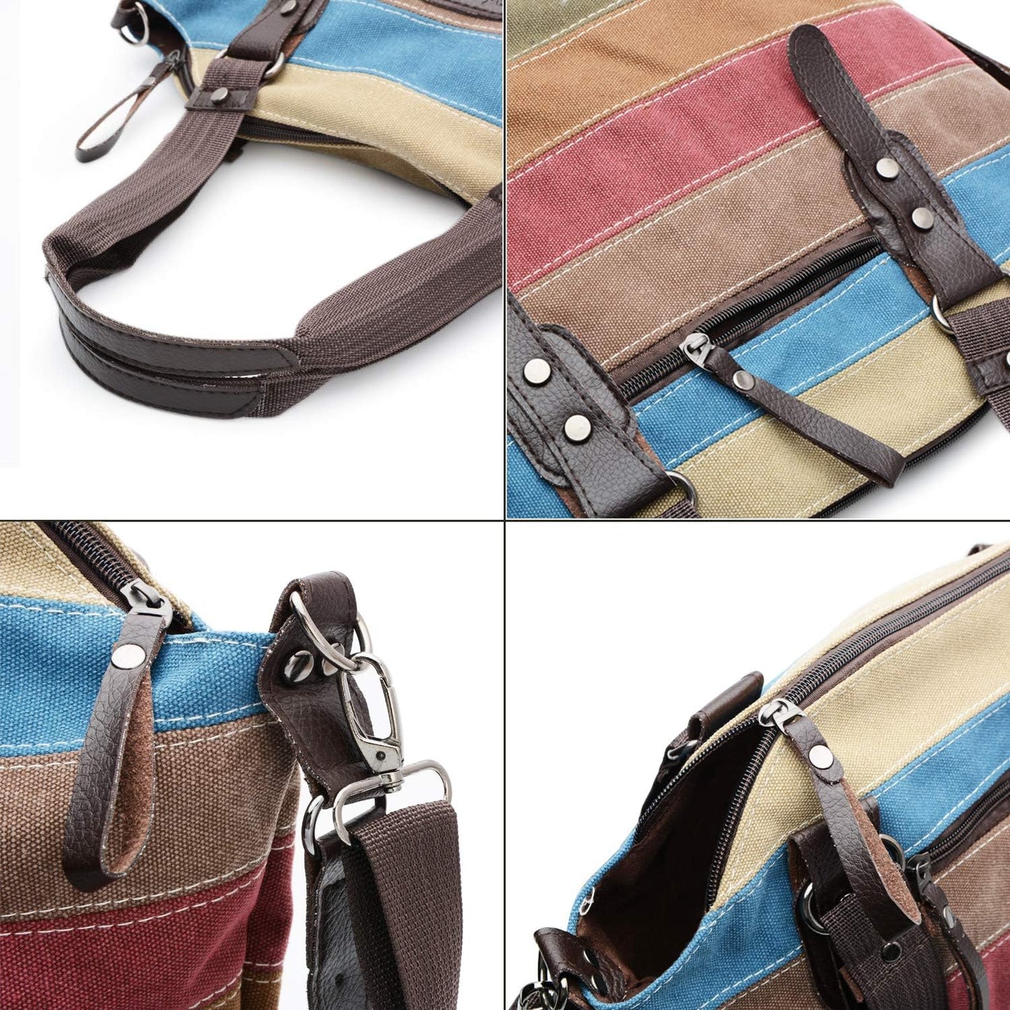 Canvas Handbag Multi-Color Striped Lattice Cross Body Shoulder Purse Bag Tote-Handbag for Women - PryTheory