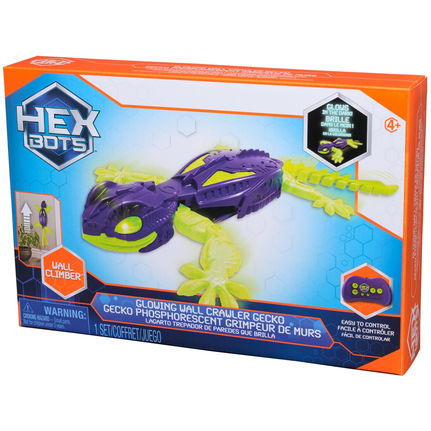 HEX BOTS WALL CRAWLER GECKO, RECHARGEABLE REMOTE CONTROL ROBOT-CLIMBS UP WALLS!-AGES 4 & UP