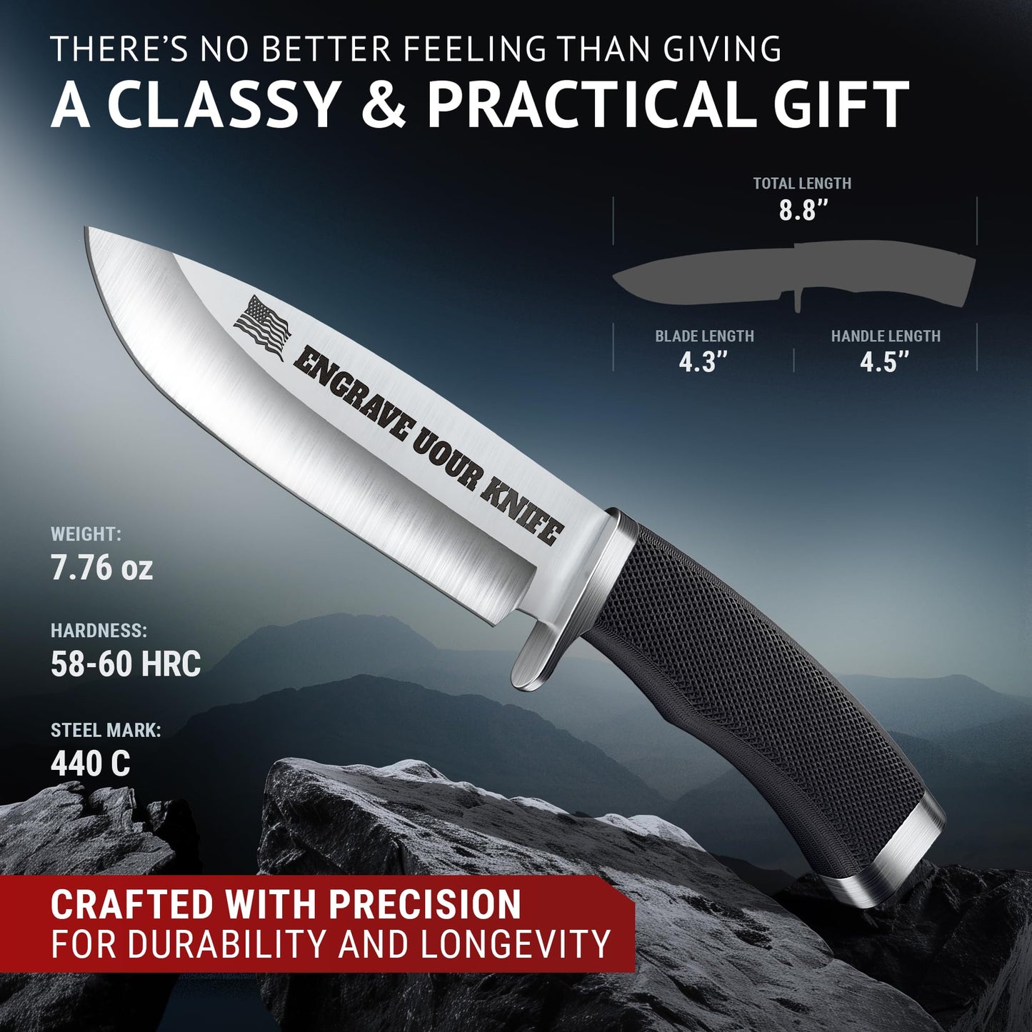 Hunting Knife with Sheath Survival Knives for Men - Best Tactical Camping Hunting Hiking Knife - Bushcraft Field Gear Accessories Tool - Fixed Blade Sharp Knofe with Rubber Handle for Men 148109
