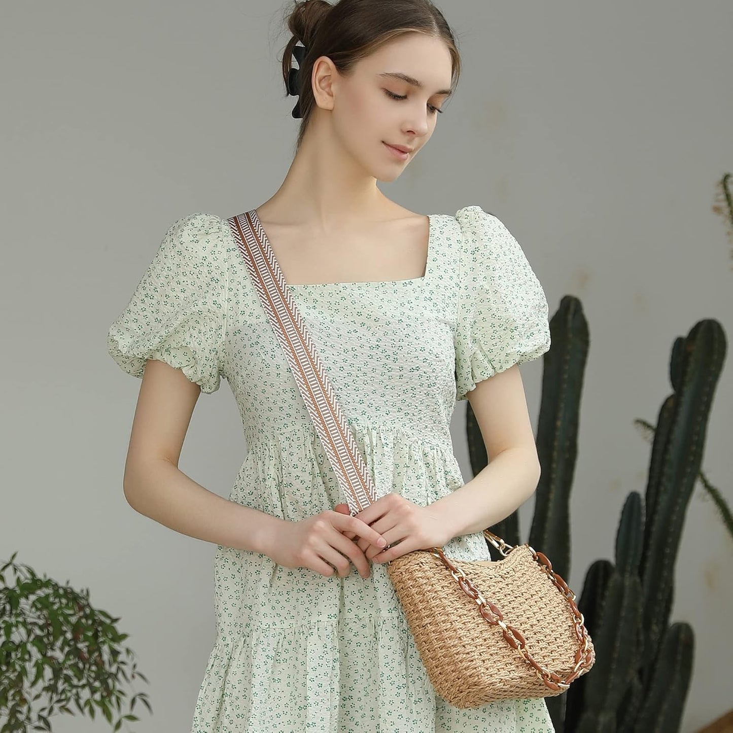 Herald Small Handmade Straw Pocketbook Crossbody Bag for Women, Summer Chic Woven Handbag Shoulder Purse with Chain - PryTheory